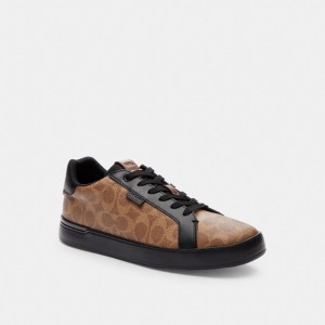Coach Lowline Low Top Sneaker In Signature Canvas Bruin Zwart | COH866788
