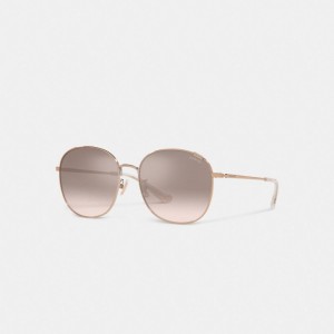Coach Metal Round Sunglasses Zilver Roze Roze Goud | COH866400