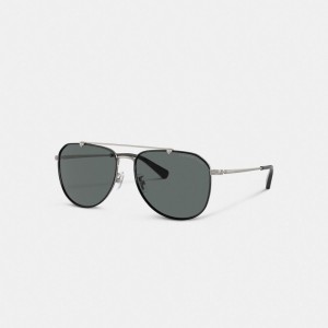 Coach Metal Windsor Pilot Sunglasses Zwart Grijs | COH867081