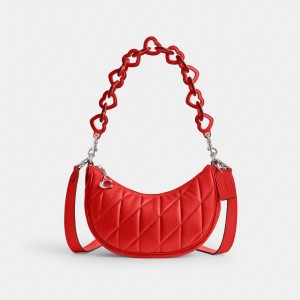 Coach Mira Shoulder Bag With Pillow Quilting And Heart Strap Zilver Rood | COH864979
