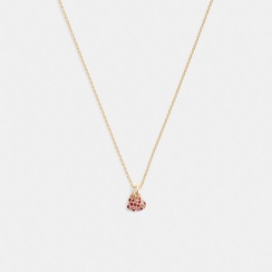 Coach Pavé Heart Pendant Necklace Goud Roze Gekleurd | COH866116