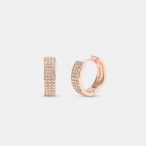 Coach Pavé Huggie Earrings Roze Goud | COH866193