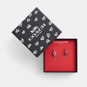 Coach Pavé Key Mismatch Huggie Earrings Zilver Roze Gekleurd | COH866214