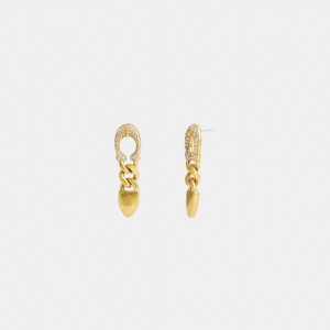 Coach Pavé Signature Buckle Chain Earrings Goud | COH866221