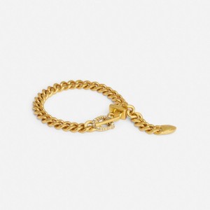 Coach Pavé Signature Buckle Curb Chain Bracelet Goud | COH866226