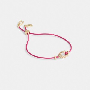 Coach Pavé Signature Leather Slider Bracelet Goud Roze | COH866076