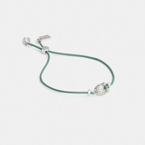 Coach Pavé Signature Leather Slider Bracelet Zilver Groen | COH866227