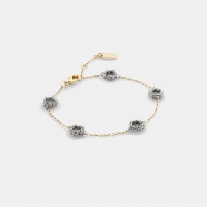 Coach Pavé Tea Rose Linear Bracelet Goud | COH866153