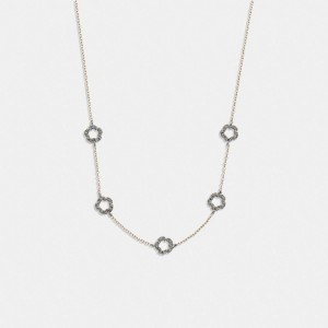 Coach Pavé Tea Rose Necklace Goud | COH866108