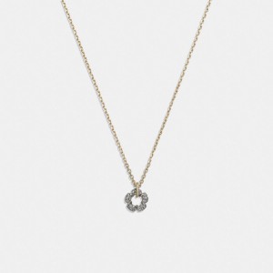 Coach Pavé Tea Rose Pendant Necklace Goud | COH866099