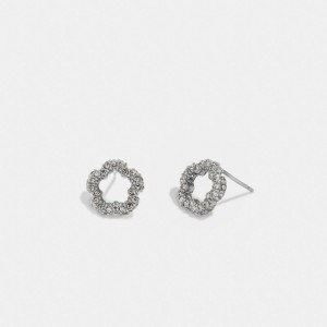 Coach Pavé Tea Rose Stud Earrings Zilver | COH866127