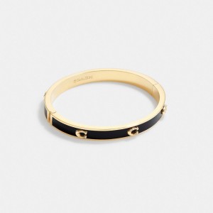 Coach Pegged Signature Hinged Bangle Goud Zwart | COH866075