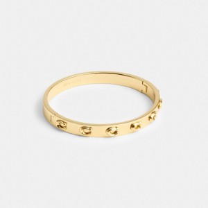 Coach Pegged Signature Hinged Bangle Goud | COH866190