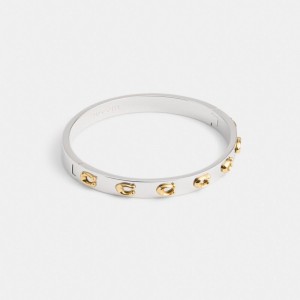 Coach Pegged Signature Hinged Bangle Goud Zilver | COH866198