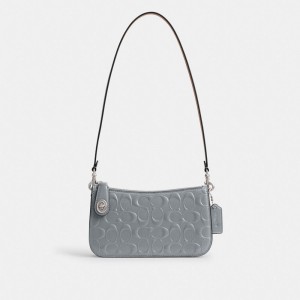 Coach Penn Shoulder Bag In Signature Leather Zilver Grijs Blauw | COH864889