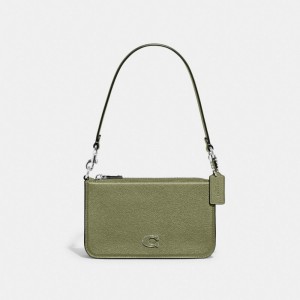 Coach Pouch Bag With Signature Canvas Mosterdgeel | COH865205