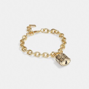 Coach Quilted Padlock Chain Bracelet Goud Zwart | COH866181