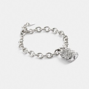 Coach Quilted Padlock Chain Bracelet Zilver Zwart | COH866089