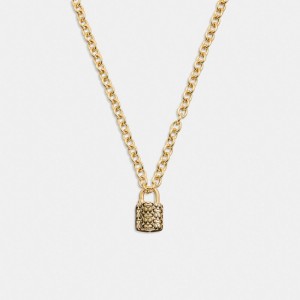 Coach Quilted Padlock Chain Necklace Goud Zwart | COH866183
