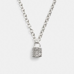 Coach Quilted Padlock Chain Necklace Zilver Zwart | COH866090