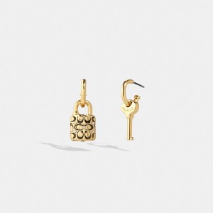 Coach Quilted Padlock Key Mismatch Earrings Goud Zwart | COH866165