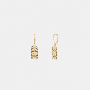 Coach Quilted Signature Drop Earrings Goud Zwart | COH866197