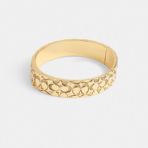 Coach Quilted Signature Hinged Bangle Goud Zwart | COH866195