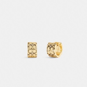 Coach Quilted Signature Huggie Earrings Goud Zwart | COH866199
