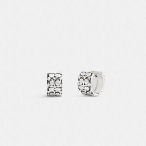 Coach Quilted Signature Huggie Earrings Zilver | COH866200