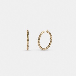Coach Quilted Signature Medium Hoop Earrings Goud | COH866130