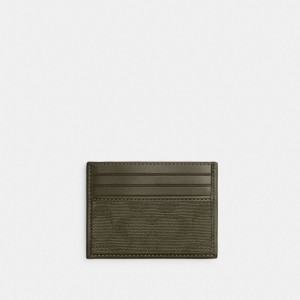 Coach Refined Card Case In Signature Canvas Jacquard Groen | COH866749