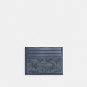 Coach Refined Card Case In Signature Canvas Jacquard Donkerblauw | COH866773