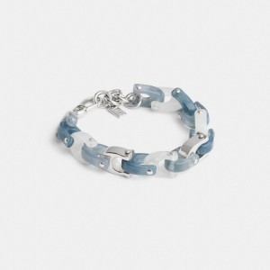 Coach Resin Tie Dye Signature Link Bracelet Zilver Blauw | COH866204