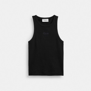 Coach Ribbed Script Tank Top Zwart | COH865950