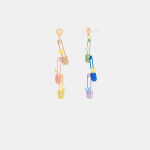 Coach Safety Pin Charm Drop Earrings Goud Gekleurd | COH866162