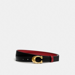 Coach Sculpted C Buckle Cut To Size Reversible Belt, 25 Mm Zwart Rood | COH866322