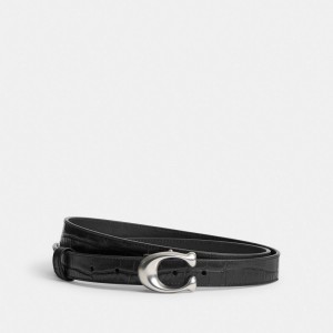 Coach Sculpted Signature Buckle Reversible Belt, 25 Mm Zilver Zwart | COH866315