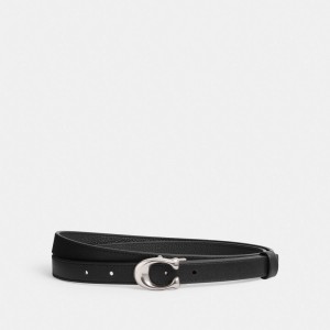 Coach Sculpted Signature Buckle Reversible Belt, 20 Mm Zilver Zwart | COH866316