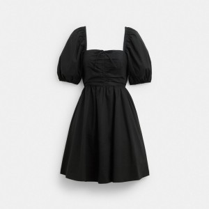 Coach Short Dress With Puff Sleeves In Organic Cotton Zwart | COH866068
