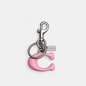 Coach Signature Bag Charm Zilver Roze | COH866428