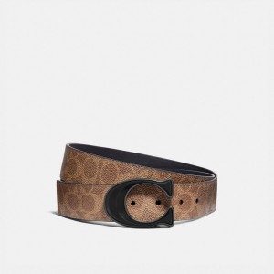 Coach Signature Buckle Cut To Size Reversible Belt, 38 Mm Khaki Zwart | COH867005