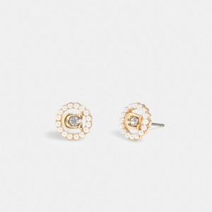 Coach Signature Crystal Pearl Stud Earrings Goud | COH866154