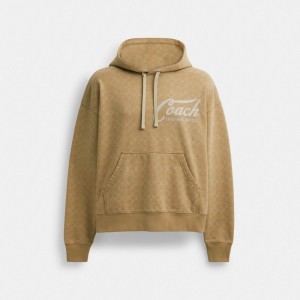 Coach Signature Long Sleeve Relaxed Americana Pullover Hoodie Khaki | COH866899