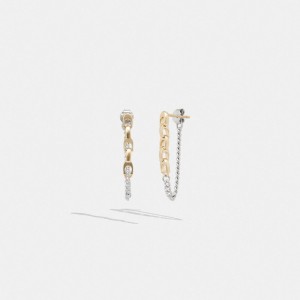 Coach Signature Mixed Chain Drop Earrings Goud Zilver | COH866175
