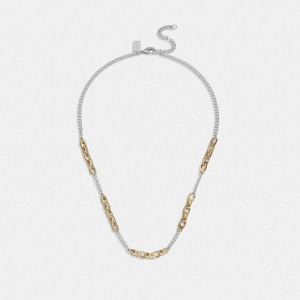 Coach Signature Mixed Chain Necklace Goud Zilver | COH866187