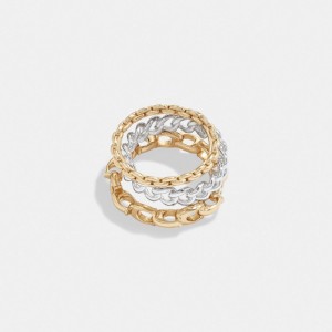 Coach Signature Mixed Chain Ring Set Goud Zilver | COH866155