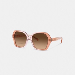 Coach Signature Ombré Geometric Square Sunglasses Bruin | COH866380