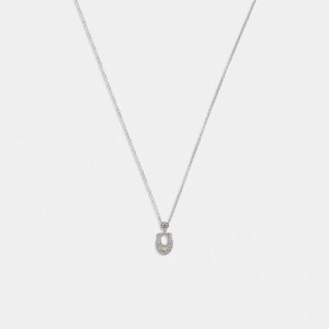 Coach Signature Pavé Necklace Zilver | COH866086