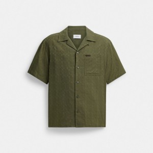 Coach Signature Woven Shirt In Organic Cotton Groen | COH866909