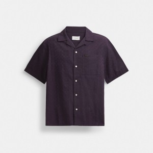 Coach Signature Woven Shirt In Organic Cotton Paars | COH866932